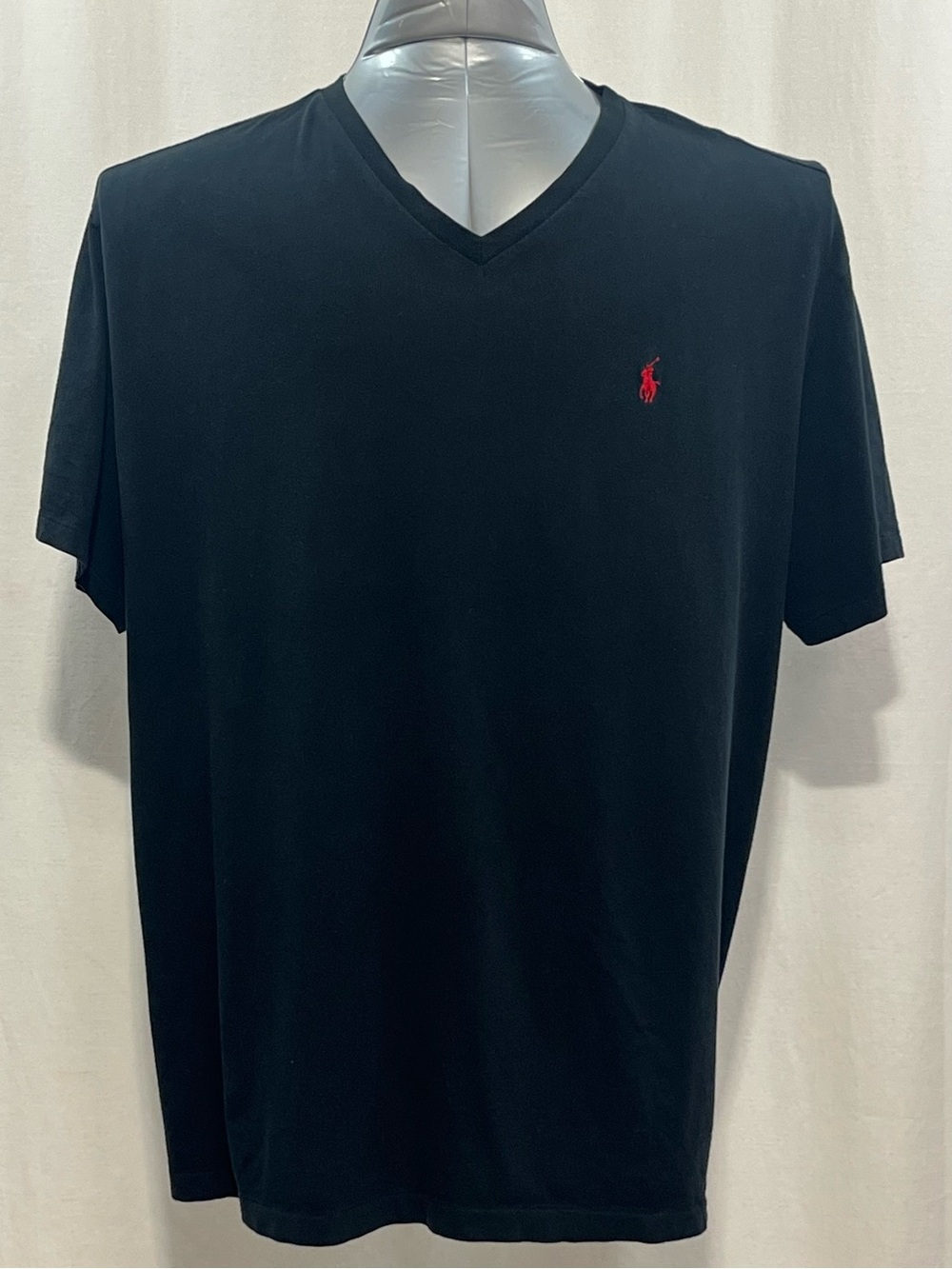 Ralph Lauren Black V-Neck Tee with Red Pony Logo men’s 2XL sports casual 1493